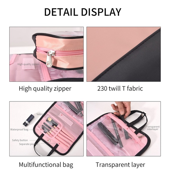 Travel Toiletry Bag PVC Cosmetic Pouch Organizer - Picture 5 of 8